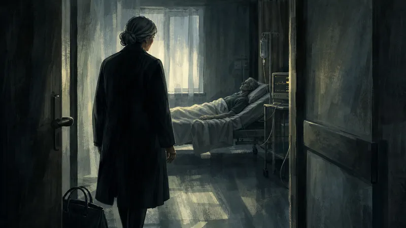 Anna betritt den Krankenhausraum, in dem sie Karl zum letzten Mal begegnet.